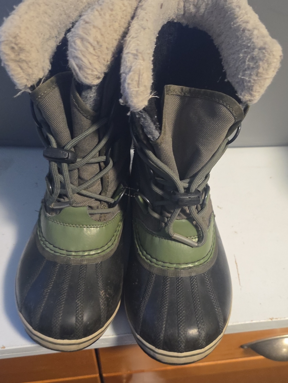 Sorel Kids Olive Green and Black Waterproof Winter Boots